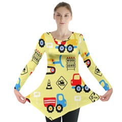 Seamless Pattern Vector Industrial Vehicle Cartoon Long Sleeve Tunic 