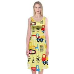 Seamless Pattern Vector Industrial Vehicle Cartoon Midi Sleeveless Dress