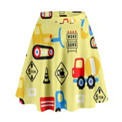 Seamless Pattern Vector Industrial Vehicle Cartoon High Waist Skirt