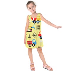 Seamless Pattern Vector Industrial Vehicle Cartoon Kids  Sleeveless Dress by Jancukart