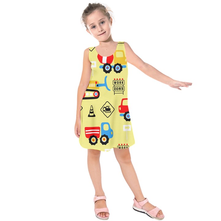 Seamless pattern vector industrial vehicle cartoon Kids  Sleeveless Dress