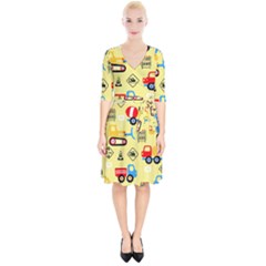 Seamless Pattern Vector Industrial Vehicle Cartoon Wrap Up Cocktail Dress