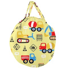 Seamless Pattern Vector Industrial Vehicle Cartoon Giant Round Zipper Tote