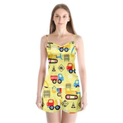 Seamless Pattern Vector Industrial Vehicle Cartoon Satin Pajamas Set