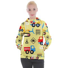 Seamless Pattern Vector Industrial Vehicle Cartoon Women s Hooded Pullover by Jancukart