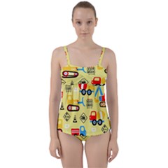 Seamless Pattern Vector Industrial Vehicle Cartoon Twist Front Tankini Set