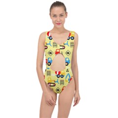 Seamless Pattern Vector Industrial Vehicle Cartoon Center Cut Out Swimsuit