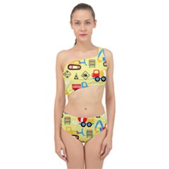 Seamless Pattern Vector Industrial Vehicle Cartoon Spliced Up Two Piece Swimsuit