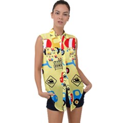 Seamless Pattern Vector Industrial Vehicle Cartoon Sleeveless Chiffon Button Shirt