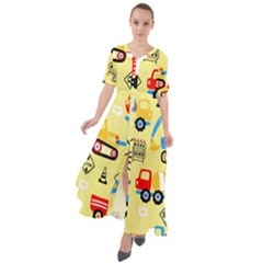 Seamless Pattern Vector Industrial Vehicle Cartoon Waist Tie Boho Maxi Dress