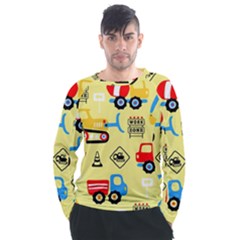 Seamless Pattern Vector Industrial Vehicle Cartoon Men s Long Sleeve Raglan Tee