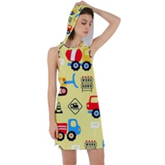 Seamless Pattern Vector Industrial Vehicle Cartoon Racer Back Hoodie Dress by Jancukart