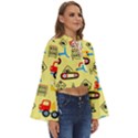 Seamless pattern vector industrial vehicle cartoon Boho Long Bell Sleeve Top View3