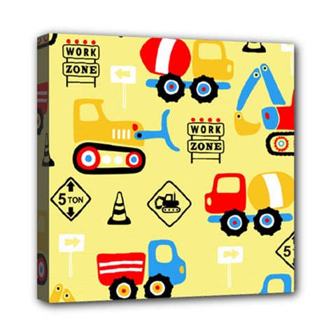 Seamless Pattern Vector Industrial Vehicle Cartoon Mini Canvas 8  X 8  (stretched)