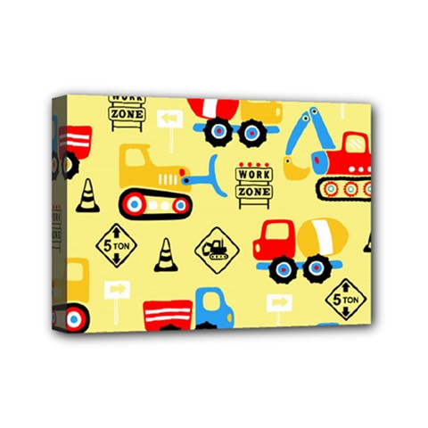 Seamless Pattern Vector Industrial Vehicle Cartoon Mini Canvas 7  X 5  (stretched)