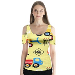 Seamless Pattern Vector Industrial Vehicle Cartoon Butterfly Sleeve Cutout Tee 