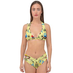 Seamless Pattern Vector Industrial Vehicle Cartoon Double Strap Halter Bikini Set