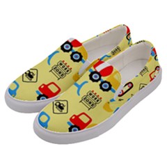 Seamless Pattern Vector Industrial Vehicle Cartoon Men s Canvas Slip Ons