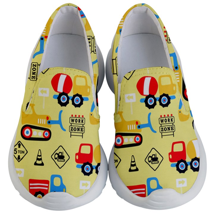 Seamless pattern vector industrial vehicle cartoon Kids Lightweight Slip Ons