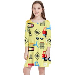 Seamless Pattern Vector Industrial Vehicle Cartoon Kids  Quarter Sleeve Skater Dress