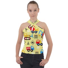 Seamless Pattern Vector Industrial Vehicle Cartoon Cross Neck Velour Top