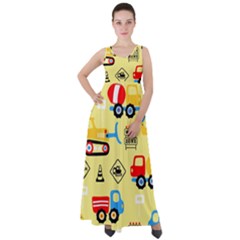 Seamless Pattern Vector Industrial Vehicle Cartoon Empire Waist Velour Maxi Dress