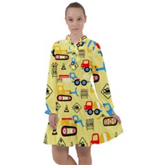 Seamless Pattern Vector Industrial Vehicle Cartoon All Frills Chiffon Dress by Jancukart