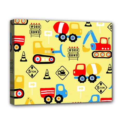 Seamless Pattern Vector Industrial Vehicle Cartoon Deluxe Canvas 20  X 16  (stretched) by Jancukart