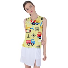 Seamless Pattern Vector Industrial Vehicle Cartoon Women s Sleeveless Sports Top