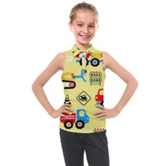 Seamless Pattern Vector Industrial Vehicle Cartoon Kids  Sleeveless Polo Tee