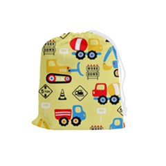 Seamless Pattern Vector Industrial Vehicle Cartoon Drawstring Pouch (large)