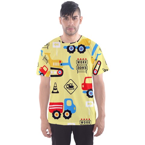 Seamless Pattern Vector Industrial Vehicle Cartoon Men s Sport Mesh Tee by Jancukart