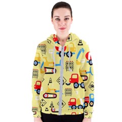 Seamless Pattern Vector Industrial Vehicle Cartoon Women s Zipper Hoodie by Jancukart