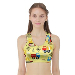 Seamless Pattern Vector Industrial Vehicle Cartoon Sports Bra With Border