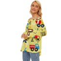 Seamless pattern vector industrial vehicle cartoon Off Shoulder Chiffon Pocket Shirt View2