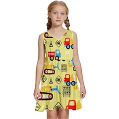 Seamless Pattern Vector Industrial Vehicle Cartoon Kids  Sleeveless Tiered Mini Dress