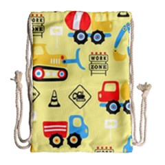 Seamless Pattern Vector Industrial Vehicle Cartoon Drawstring Bag (large)