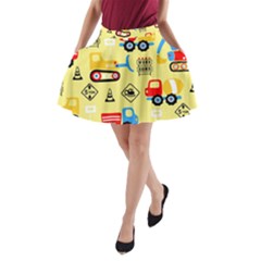 Seamless Pattern Vector Industrial Vehicle Cartoon A-line Pocket Skirt