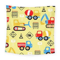 Seamless Pattern Vector Industrial Vehicle Cartoon Square Tapestry (large)