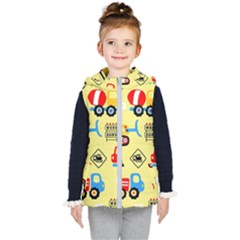 Seamless Pattern Vector Industrial Vehicle Cartoon Kids  Hooded Puffer Vest