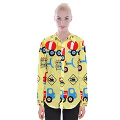 Seamless Pattern Vector Industrial Vehicle Cartoon Womens Long Sleeve Shirt