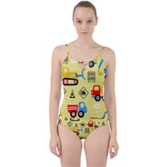 Seamless Pattern Vector Industrial Vehicle Cartoon Cut Out Top Tankini Set