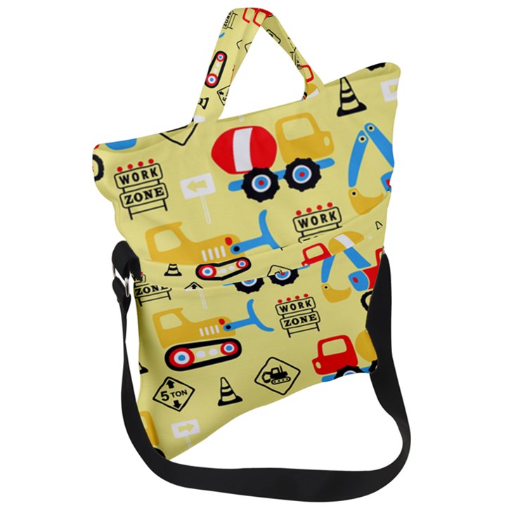 Seamless pattern vector industrial vehicle cartoon Fold Over Handle Tote Bag