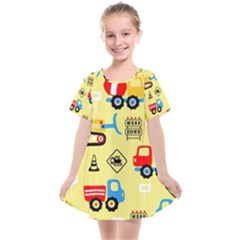 Seamless Pattern Vector Industrial Vehicle Cartoon Kids  Smock Dress