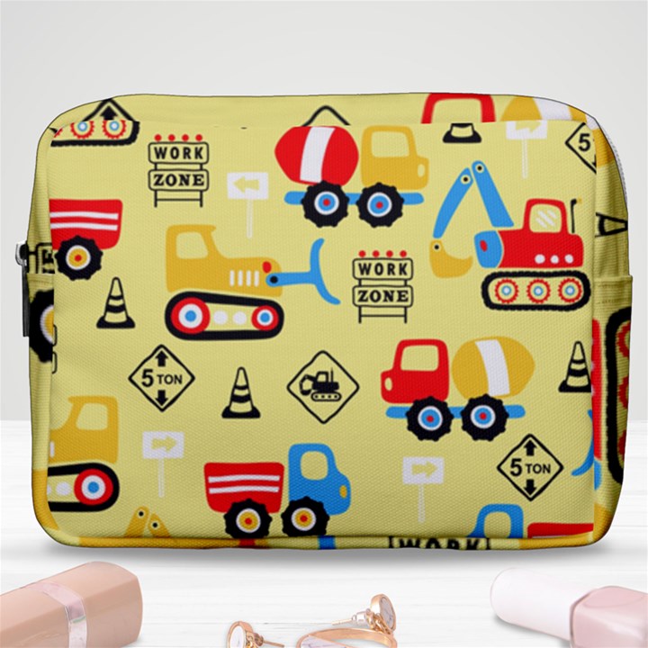 Seamless pattern vector industrial vehicle cartoon Make Up Pouch (Large)