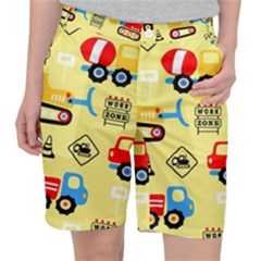 Seamless Pattern Vector Industrial Vehicle Cartoon Pocket Shorts