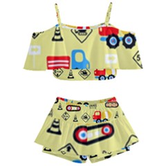 Seamless Pattern Vector Industrial Vehicle Cartoon Kids  Off Shoulder Skirt Bikini