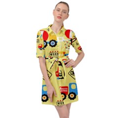 Seamless Pattern Vector Industrial Vehicle Cartoon Belted Shirt Dress