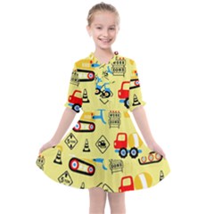 Seamless Pattern Vector Industrial Vehicle Cartoon Kids  All Frills Chiffon Dress