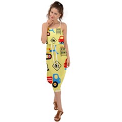 Seamless Pattern Vector Industrial Vehicle Cartoon Waist Tie Cover Up Chiffon Dress